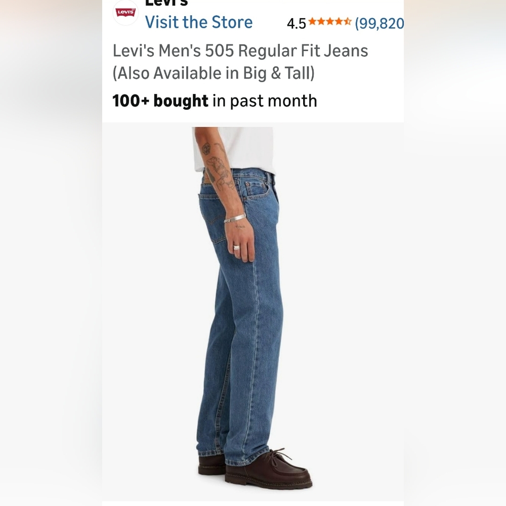 Levi's Men's Classic Blue Straight Jeans 505 38L 30W